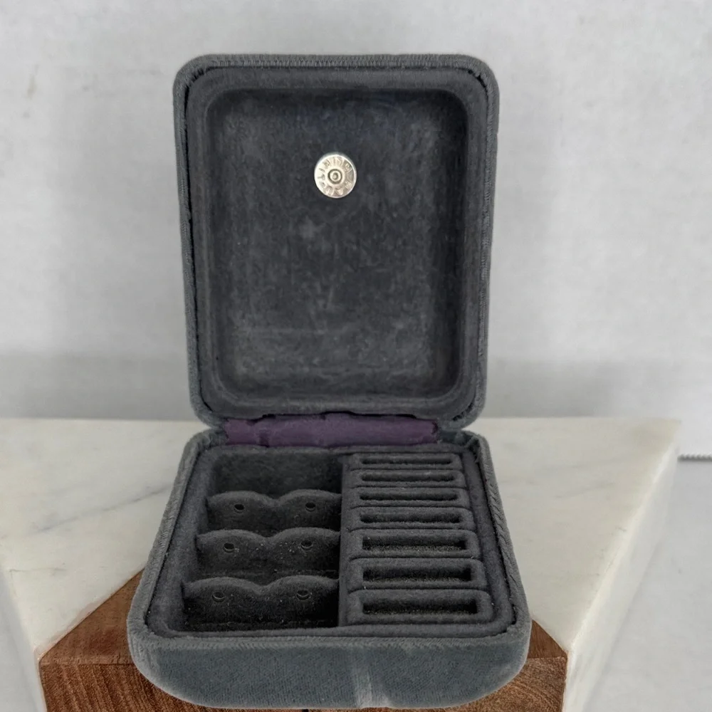 Estate Gray Velvet Travel Jewelry Box